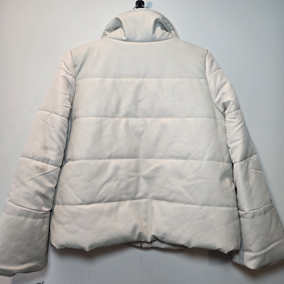 Jou Jou Faux Leather Jacket Large Women's Vegan Cream Beige - Picture 2 of 10